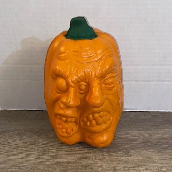 Rare VTG 1980s Grotesque Face Two Faced Foam Figural Halloween Pumpkin Topstone - Picture 1 of 5